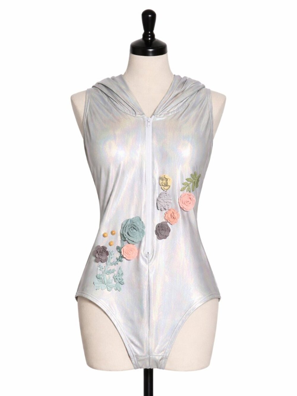 Life of the Party Iridescent Silver 3D Floral-Appliqué Women's Jumpsuit Romper